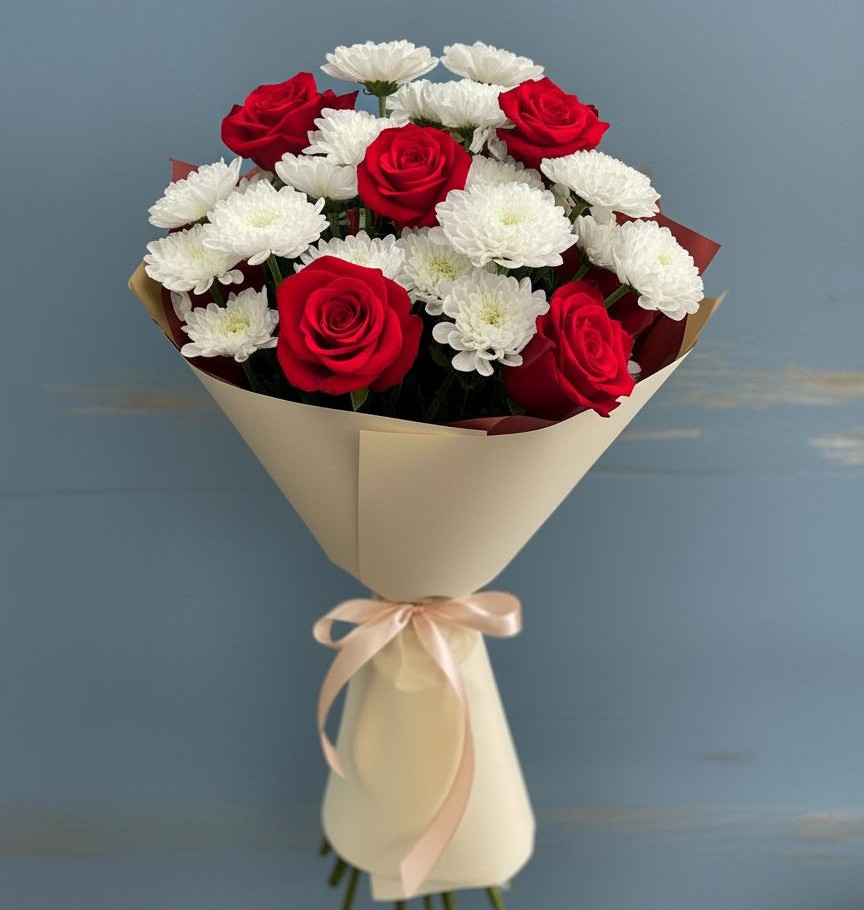 Букет цветов из: Розы и Хризантемы в Пригородный Оренбургский район