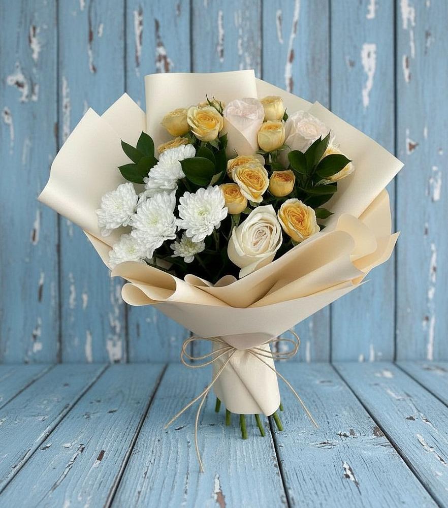 Букет цветов из: Розы и Хризантемы в Пригородный Оренбургский район