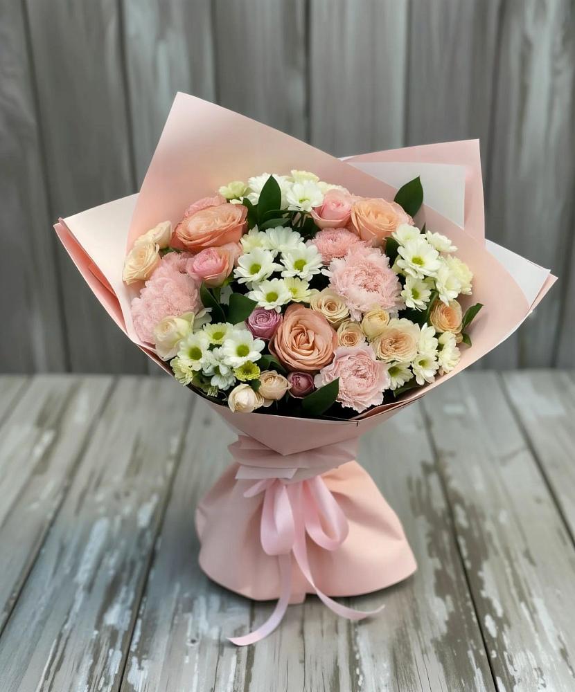 Букет цветов из: Гвоздики, Розы и Хризантемы в Пригородный Оренбургский район