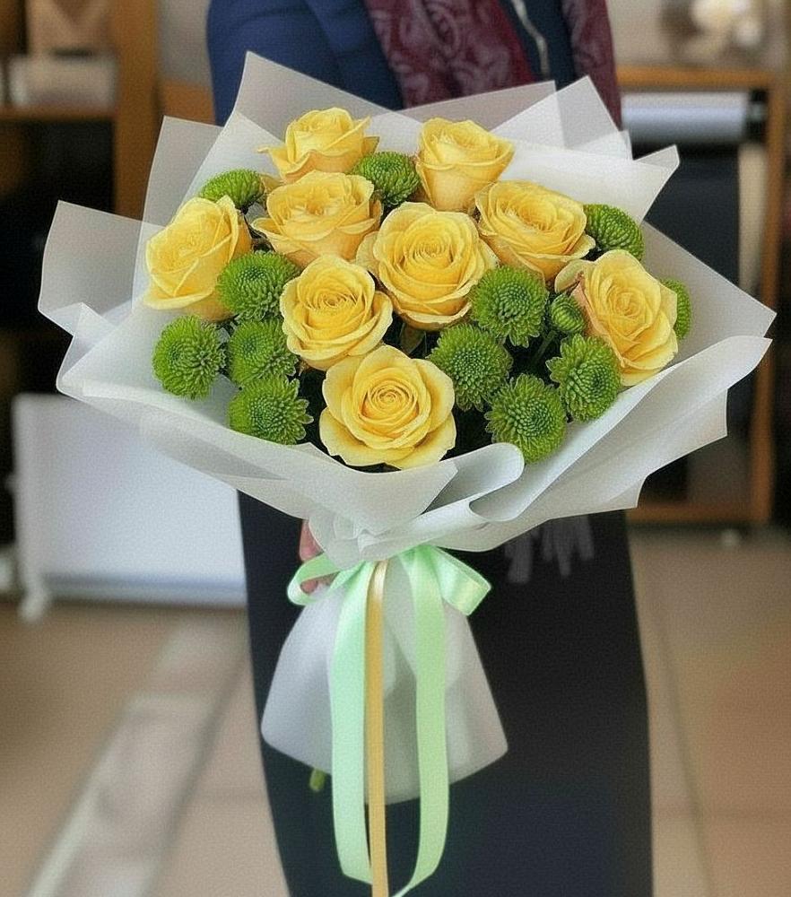 Букет цветов из: Хризантемы и Розы в Пригородный Оренбургский район