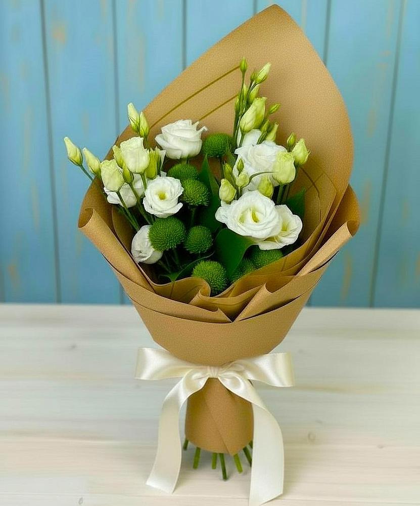 Букет цветов из: Хризантемы и Лизиантусы в Пригородный Оренбургский район