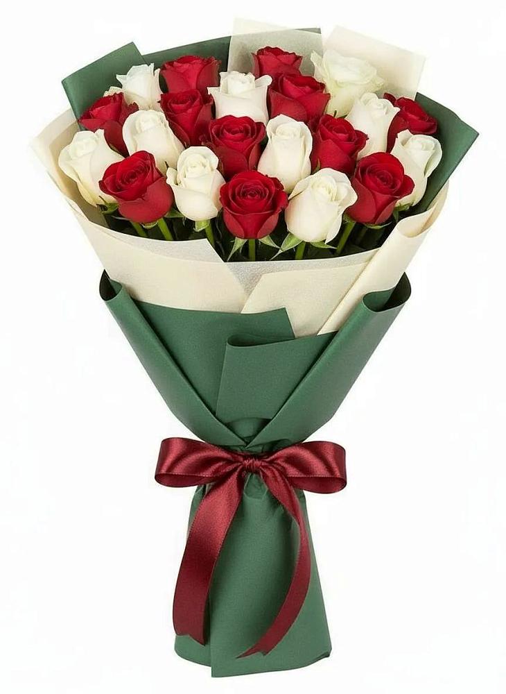 Букет Микс из красных и белых роз в Пригородный Оренбургский район