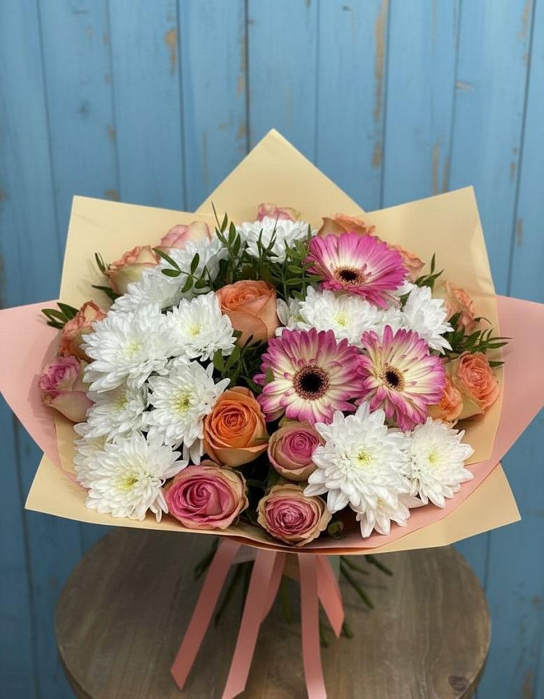 Букет цветов из: Розы, Герберы и Хризантемы в Пригородный Оренбургский район