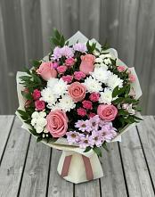 Букет цветов из:  Альстромерии, Гвоздики, Розы и Хризантемы в Пригородный Оренбургский район
