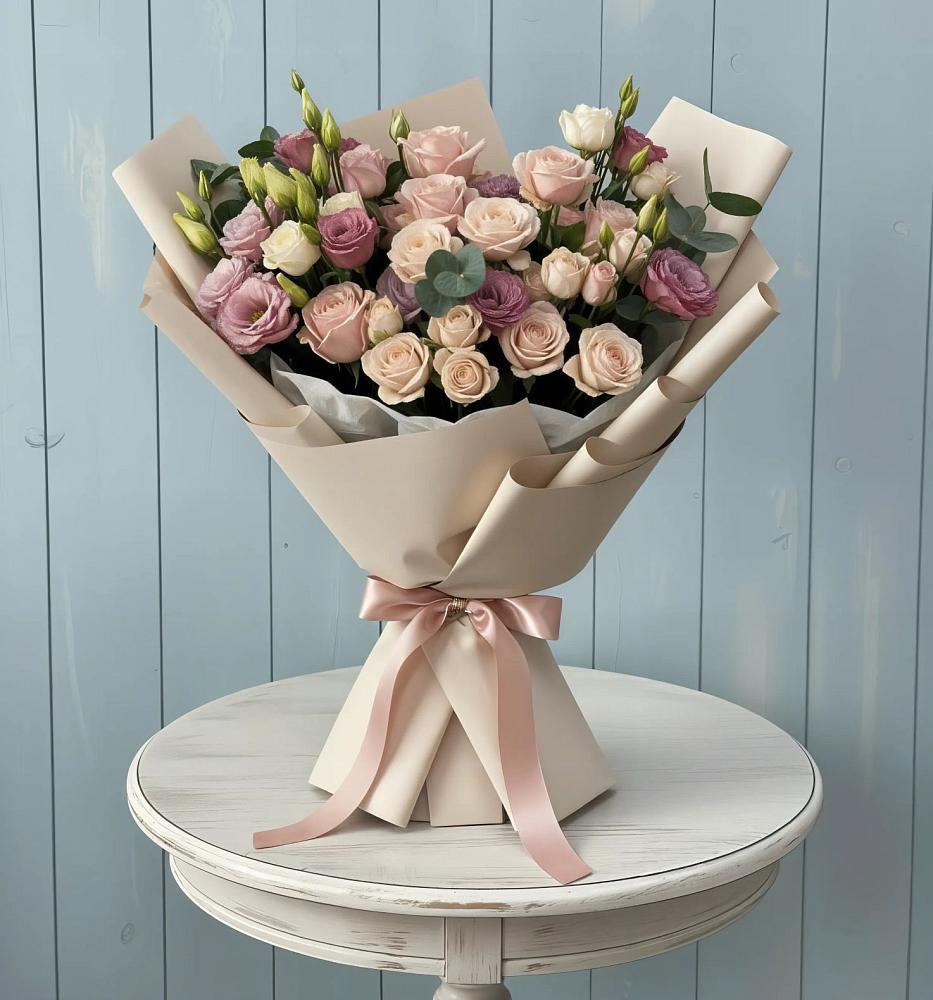 Букет цветов из: Розы и Лизиантусы в Пригородный Оренбургский район