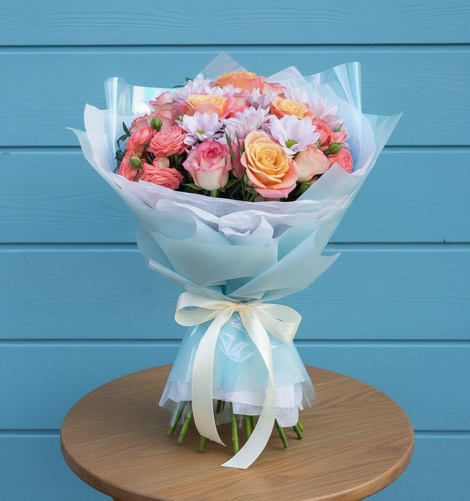 Букет цветов из: Хризантемы и Розы в Пригородный Оренбургский район