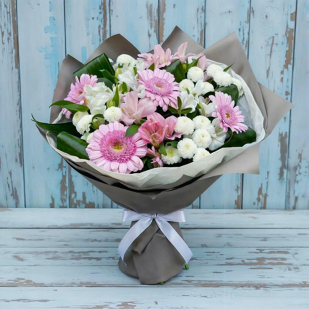 Букет цветов из: Герберы, Альстромерии и Хризантемы в Пригородный Оренбургский район