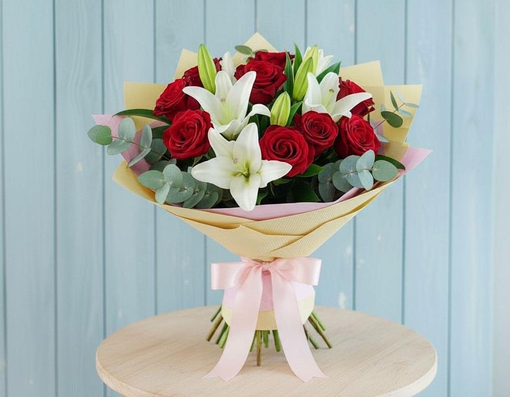 Букет цветов из: Лилии и Розы в Пригородный Оренбургский район